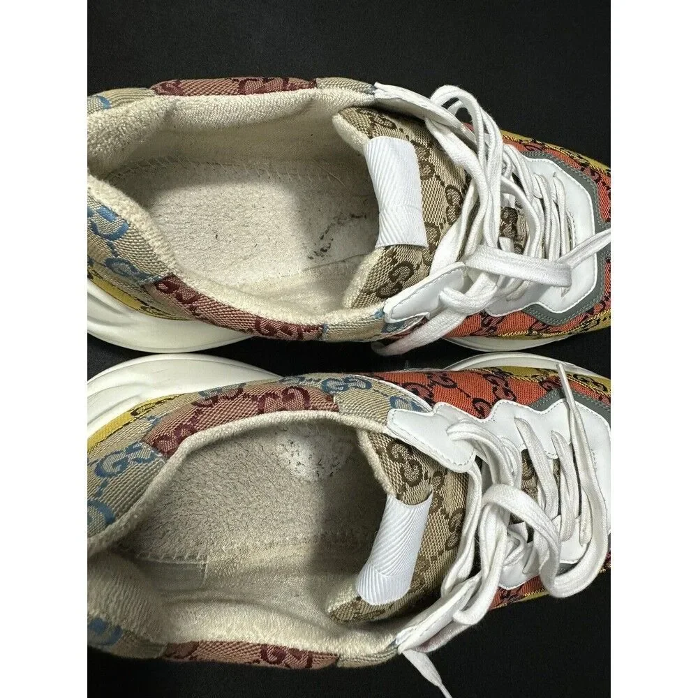 Gucci Rhyton Jacquard Monogram Multicolor Beige Sneakers Authentic Mens 11.5